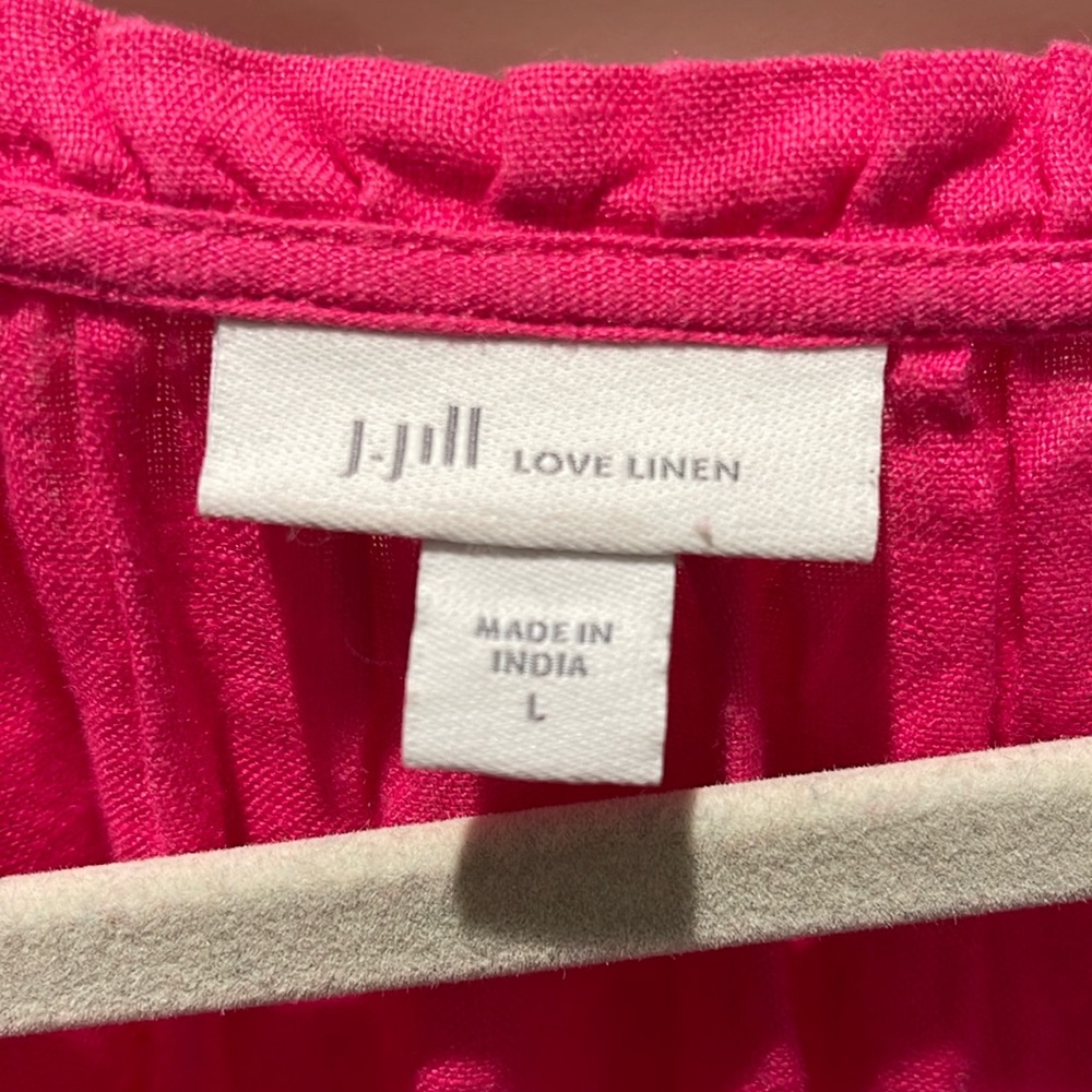J Jill Top Womens Large Pink 3/4 Sleeve Linen Relaxed Peasant Top